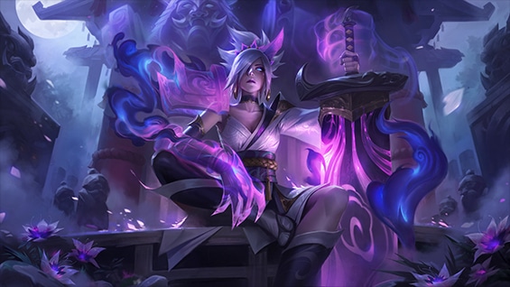 Campeã de League of Legends em uma arena violeta